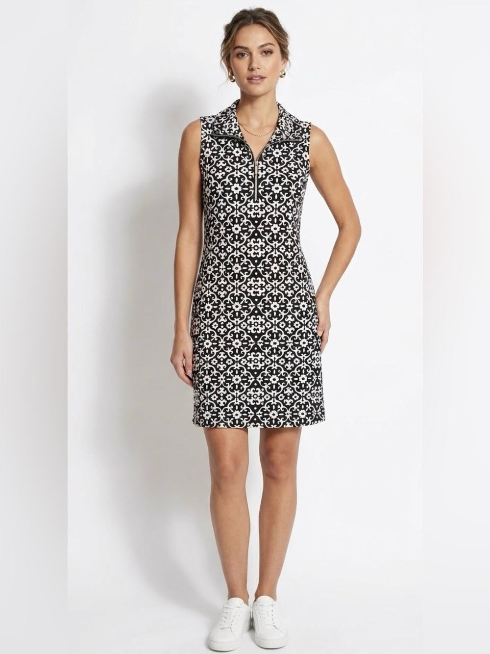 Lulu-B Sleeveless Zip Swing Dress- Geometric golf UPF +50